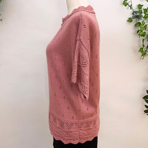 Vintage 90's Pink Pointelle Knit Cottagecore Sweater Top Medium Large - Picture 4 of 5